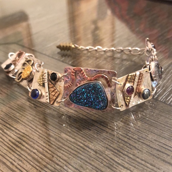 Sterling Silver Artisan Crafted Bracelet, Druzy & Mixed Metals - Picture 2 of 16